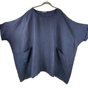 Colette 100% Linen Blouse Tunic Size 4X Blue Gray Beach Resort Cruise Coastal